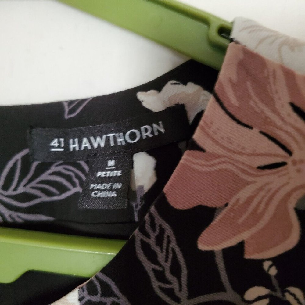 41 Hawthorn Womens Floral Leaf Print Keyhole Long Sleeve Dress Size M Petite - Picture 6 of 7